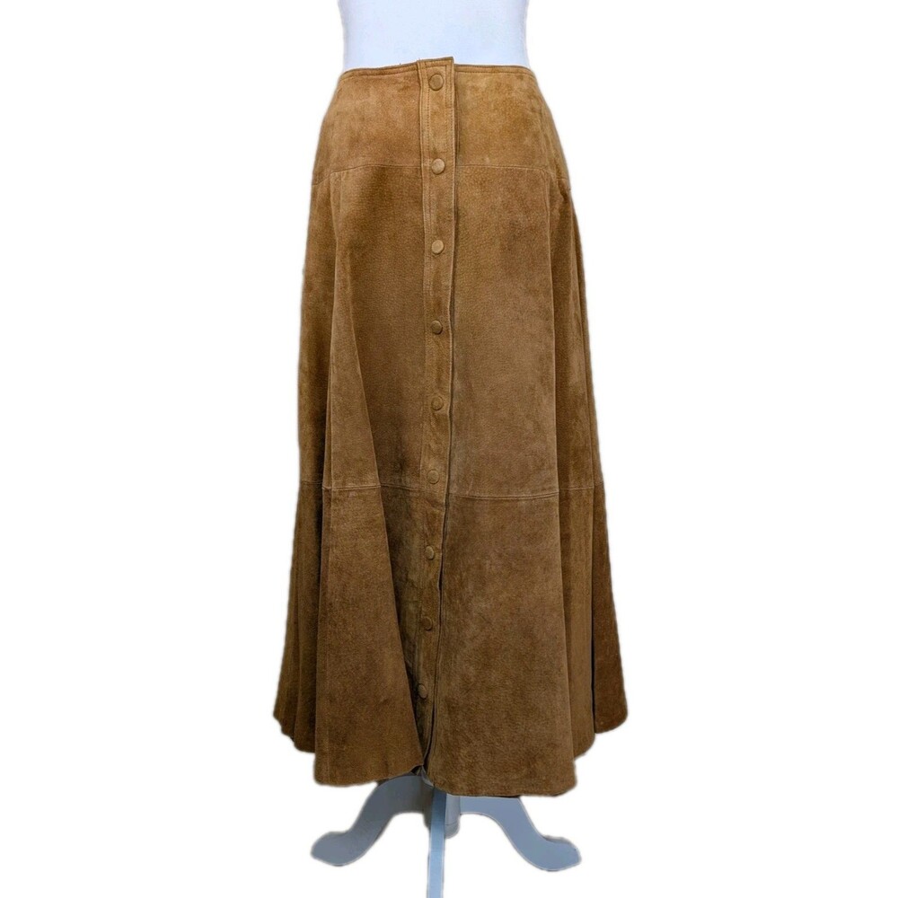 Preston & York A Line Size 8 Leather Brown Suede Midi Skirt Cowgirl Prairie